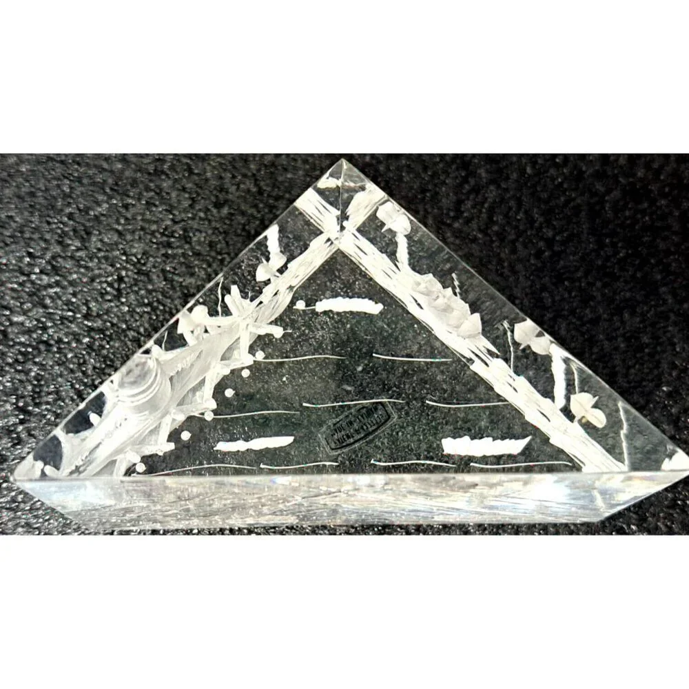 Triangle Shaped Paperweight Etched Lighthouse Sailing Ships Seagulls